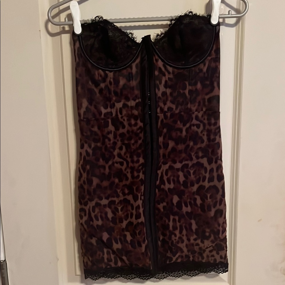 Leopard Print Strapless Dress with corset front